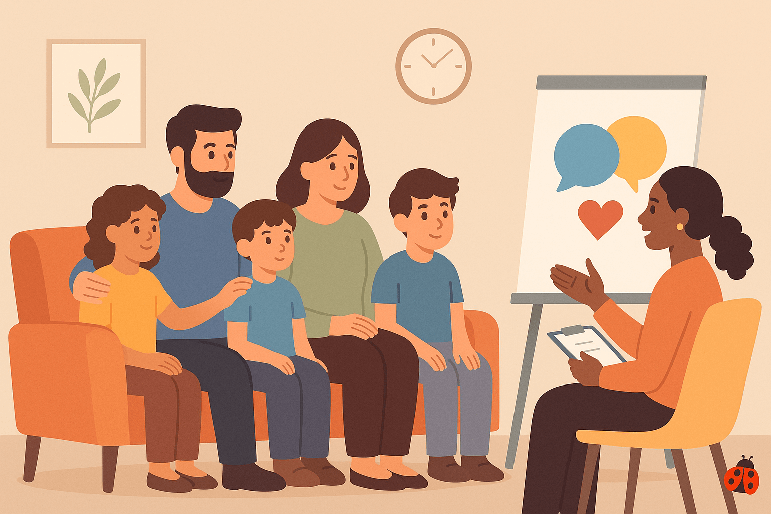 Illustration einer Familienberatung in kleiner Runde